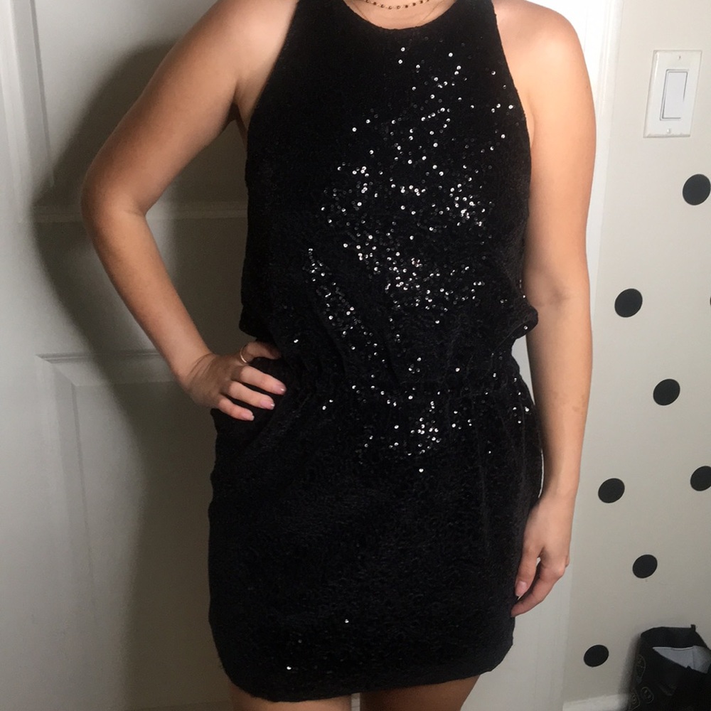 Black Velour Sequin Dress Bobo